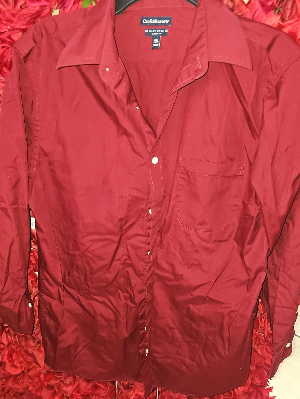 croft & barrow Men's Solid Burgundy Button-Down Shirt Size 15½ 32/33